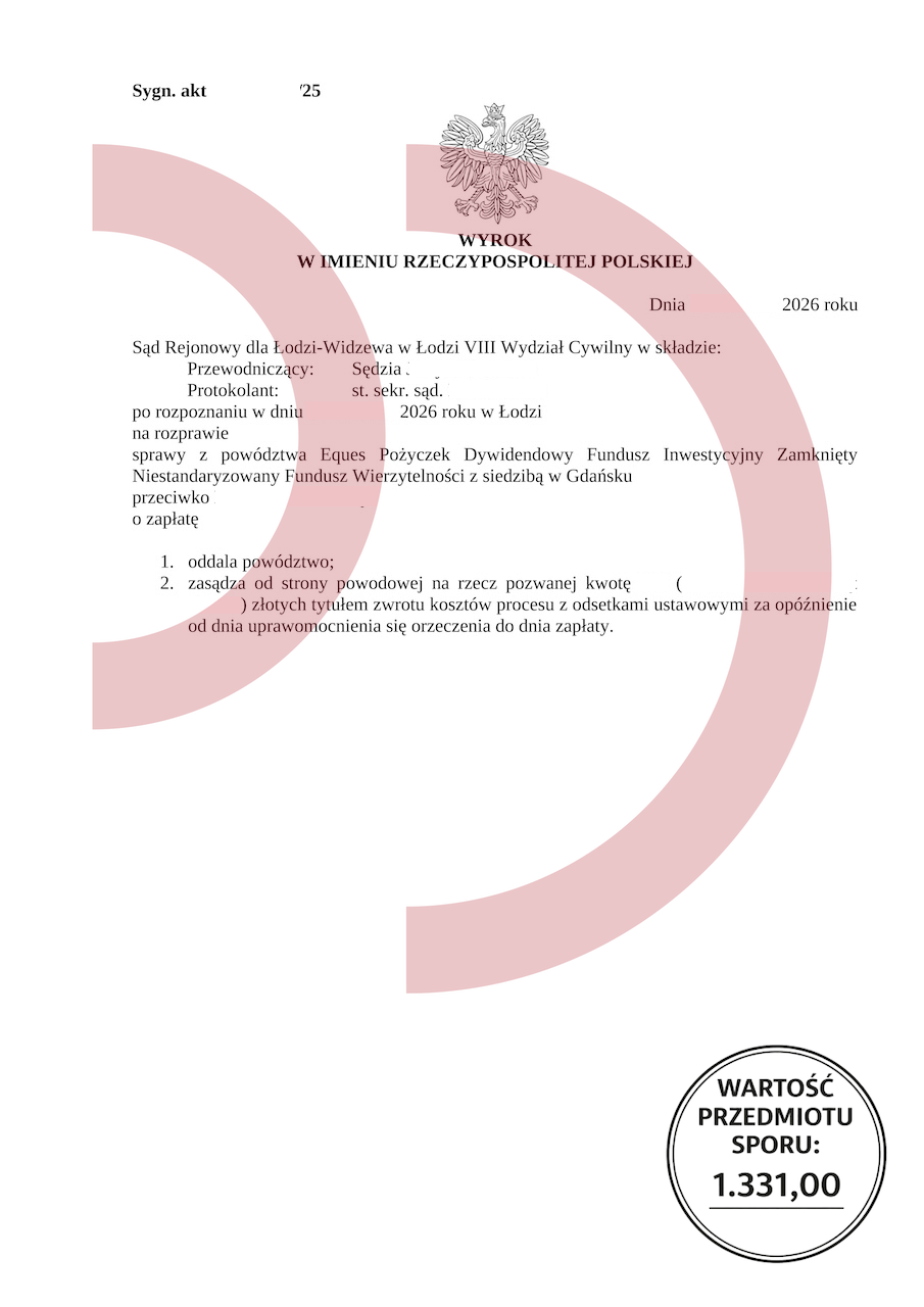 Wyrok sądu w Łodzi oddalający powództwo funduszu