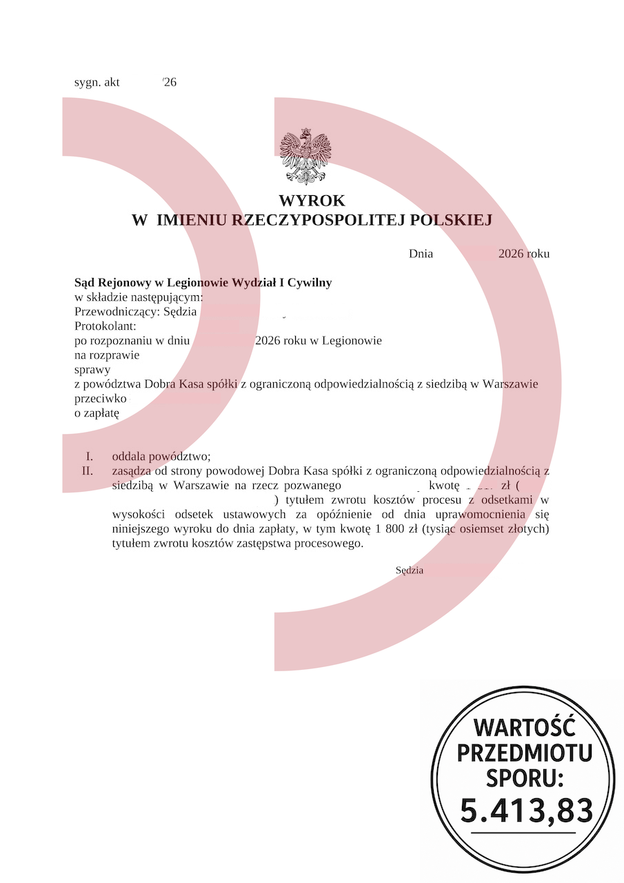 Wyrok sądu Legionowo oddalenie powództwa Dobra Kasa