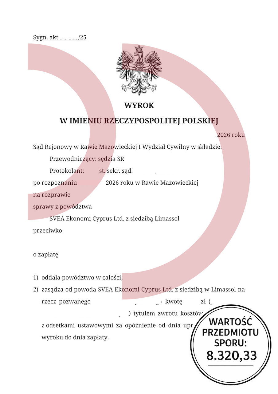 Wyrok sądu w Warszawie oddalający powództwo Svea