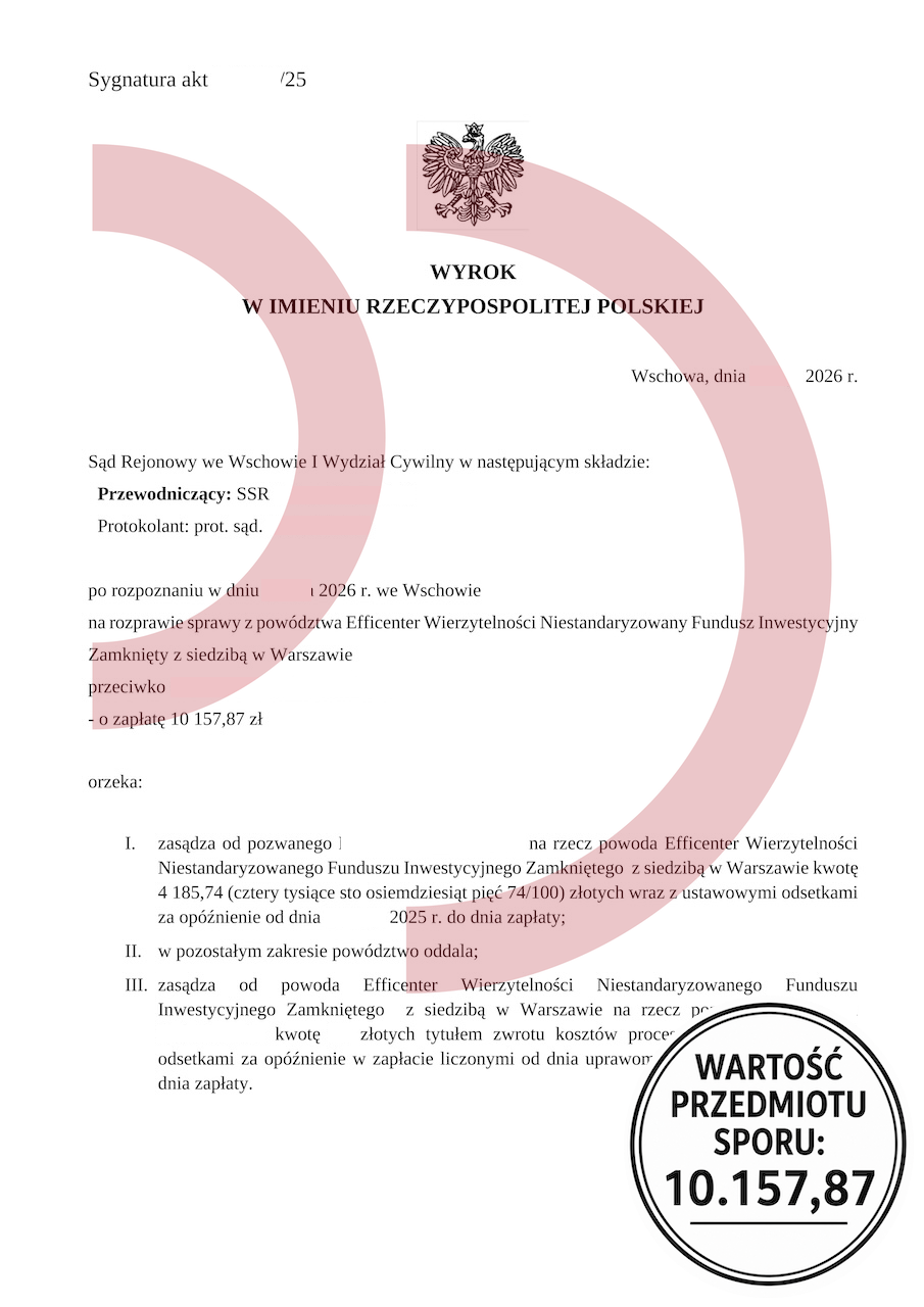 Wyrok przeciwko Efficenter w sprawie chwilówki i oddłużania