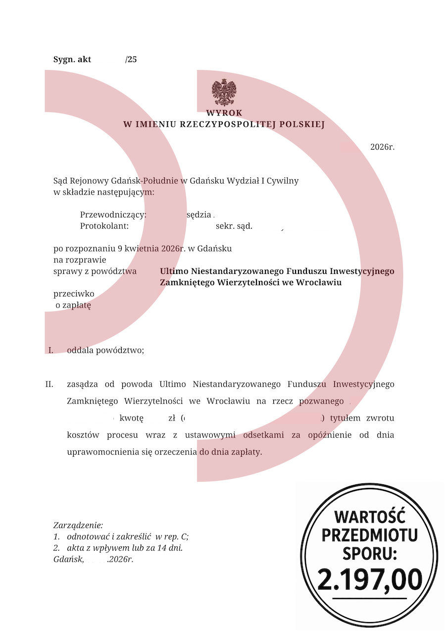 Wygrana z Ultimo cesja długu i oddłużanie