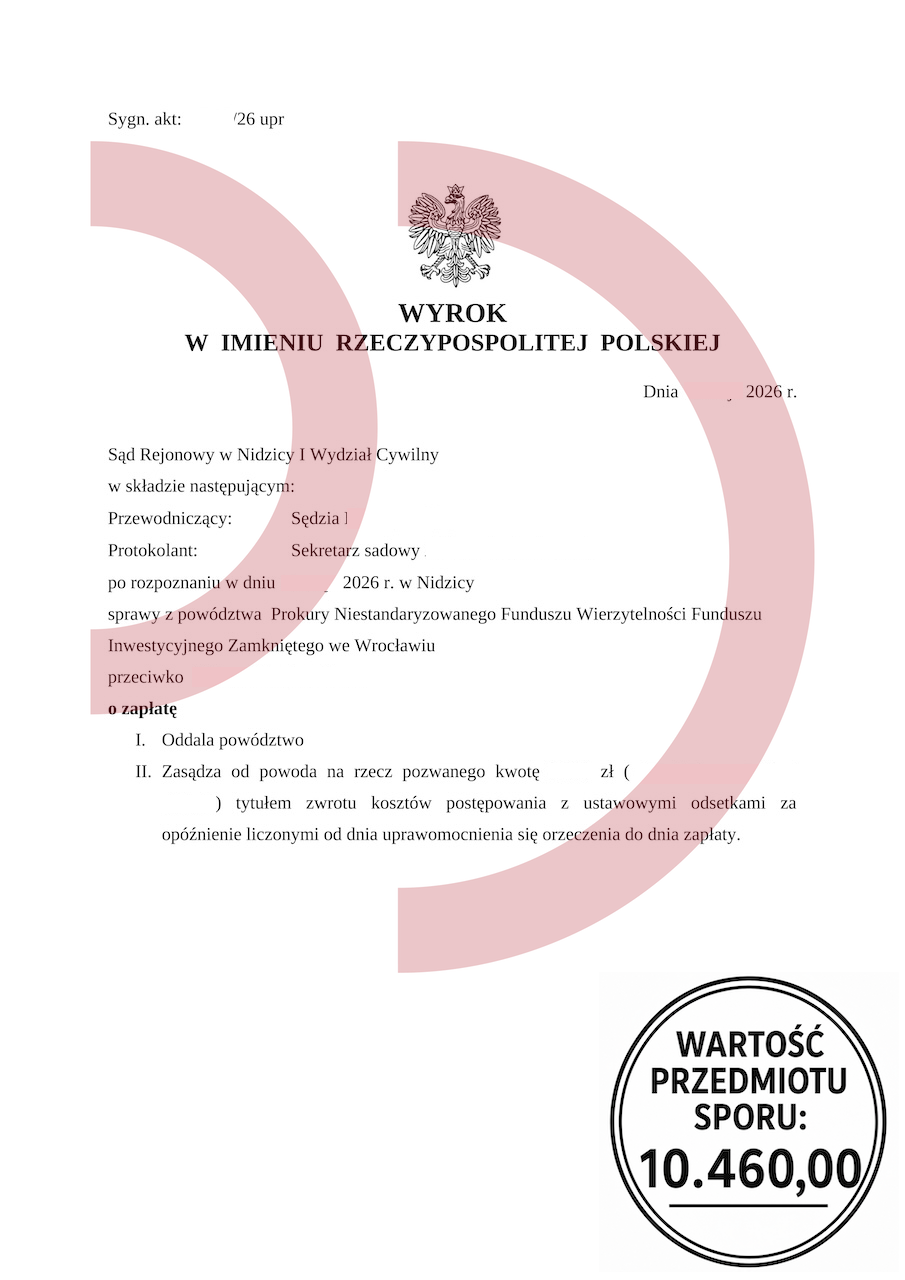 Wygrana z Prokura – oddalone powództwo na ponad 10 tysięcy złotych