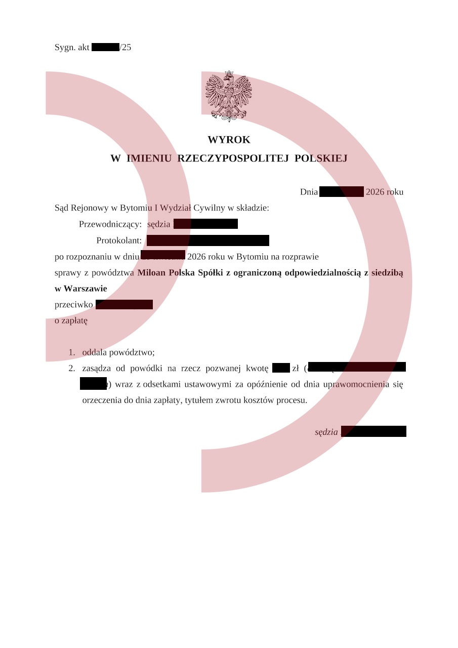 Wyrok w sprawie Miloan Polska oddalenie powództwa