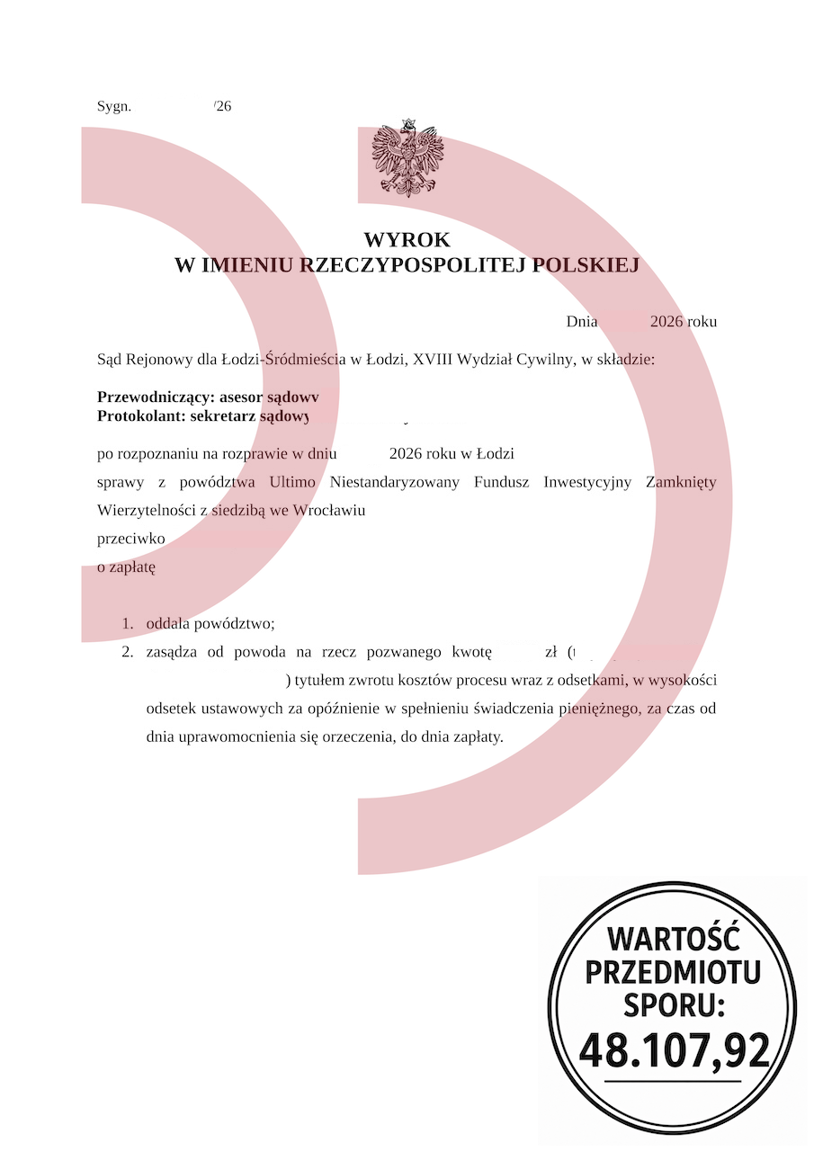 Wygrana z Ultimo w sądzie – oddalone powództwo na ponad 48 tysięcy złotych