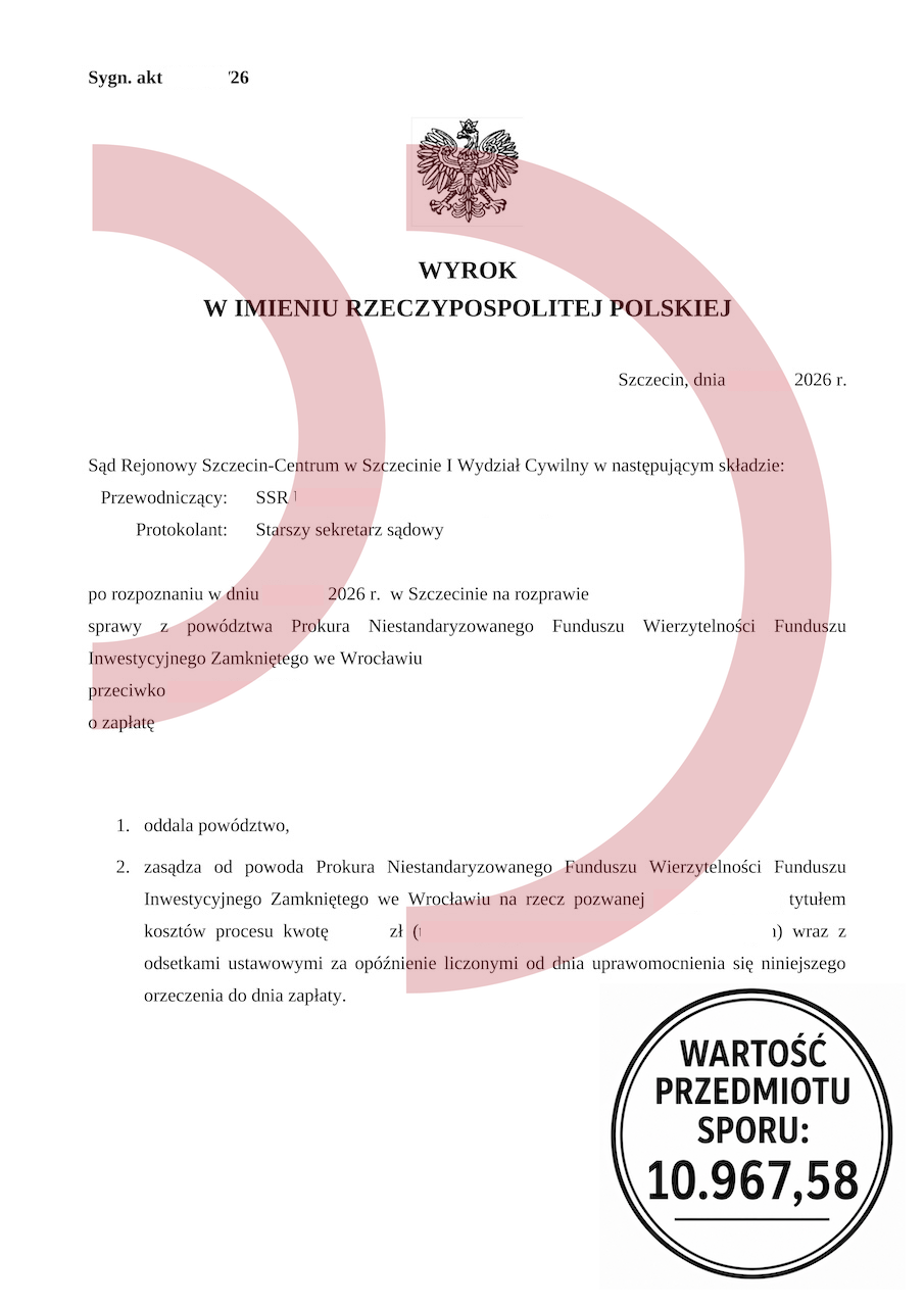 Wygrana z Prokura – oddalone powództwo po cesji długu do funduszu