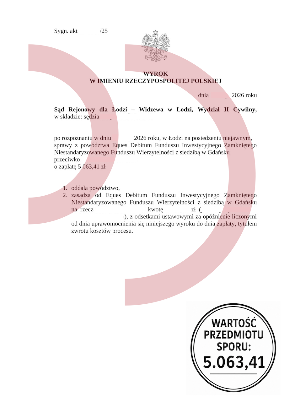 Wygrana z Eques Debitum – oddalone powództwo funduszu sekurytyzacyjnego