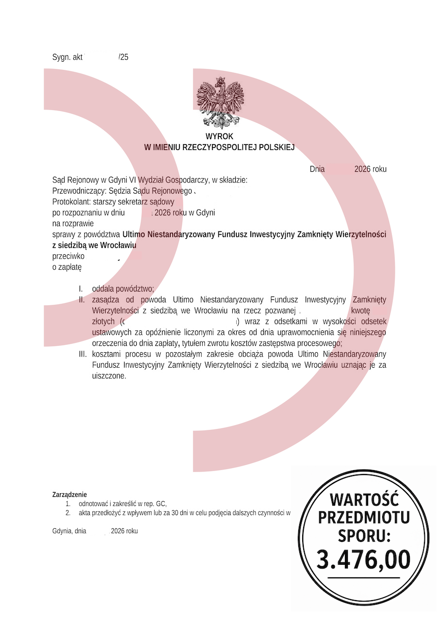 Wygrana z Ultimo – oddalone powództwo funduszu sekurytyzacyjnego