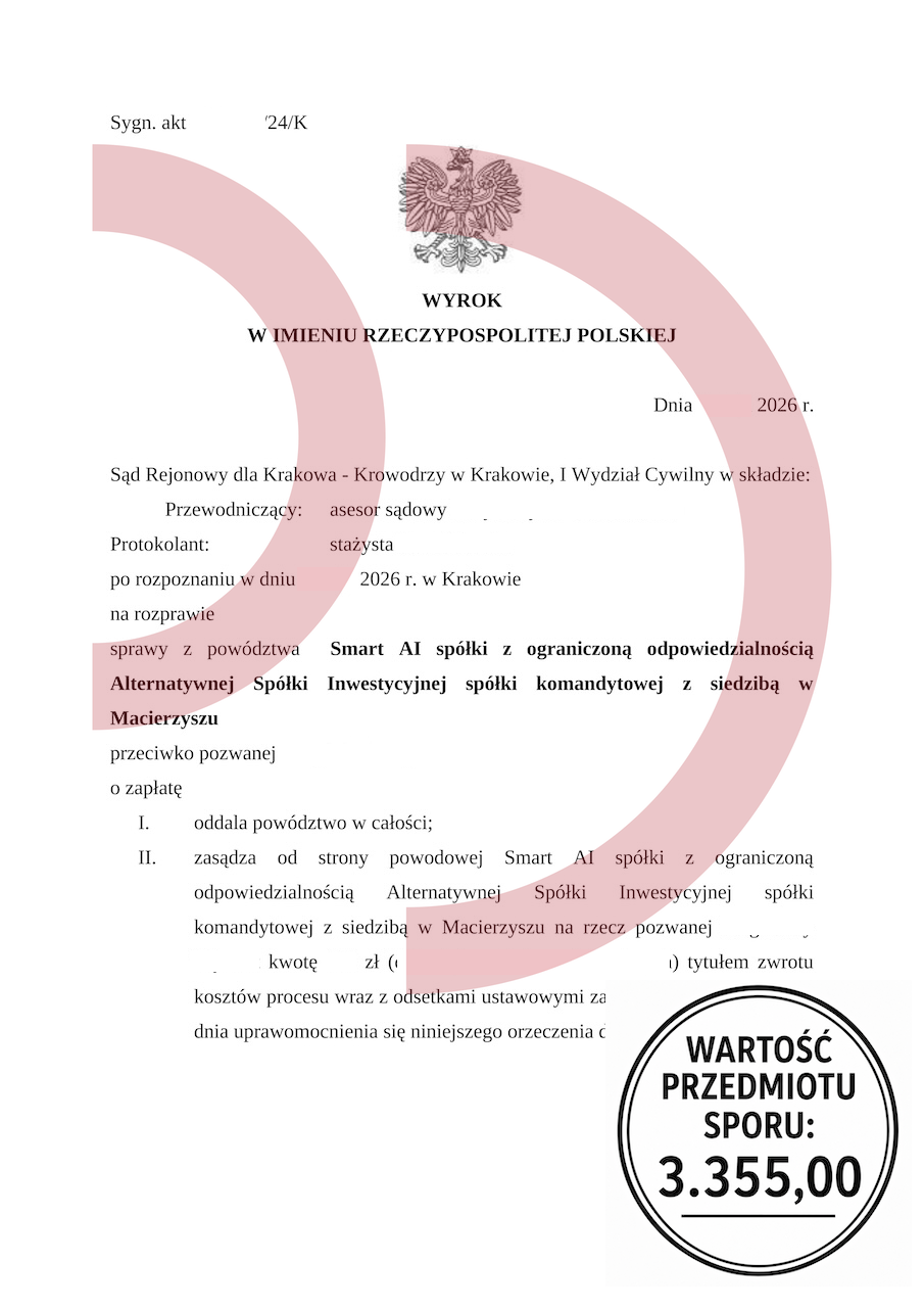 Wygrana ze Smart AI – oddalone powództwo funduszu w sądzie