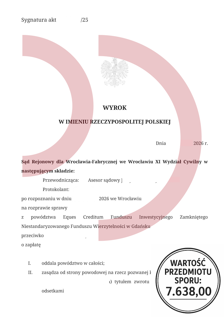 Wyrok oddalający powództwo Eques Creditum Wrocław