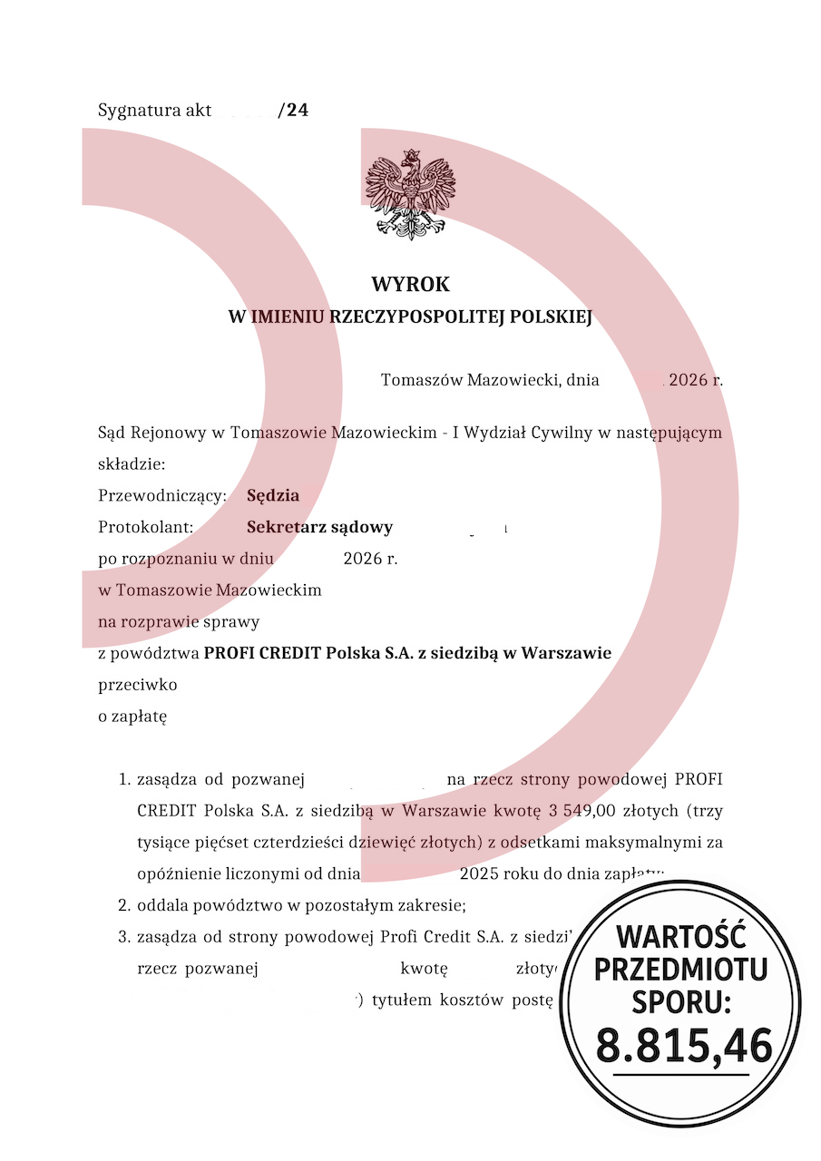 Wygrana z Profi Credit – ograniczenie roszczenia w sądzie