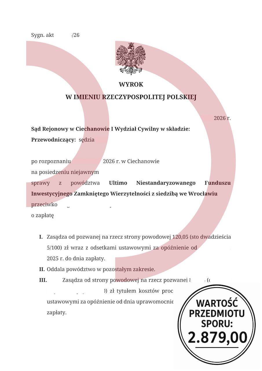 Wyrok przeciwko Ultimo i częściowe oddalenie roszczenia
