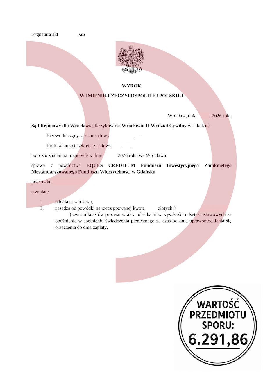 Wyrok oddalający powództwo Eques Creditum