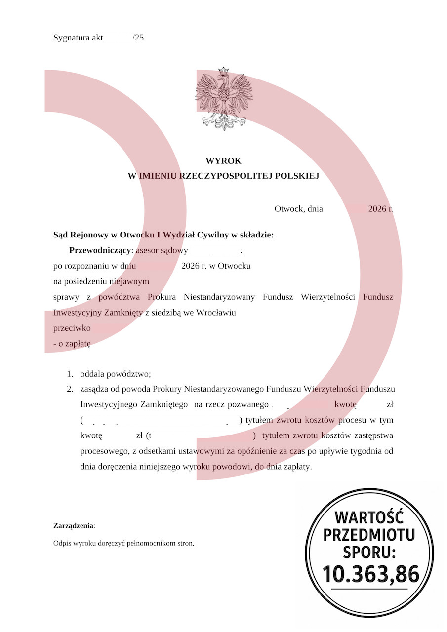 Wyrok sądu oddalający powództwo Prokura o zapłatę 10 363,86 zł
