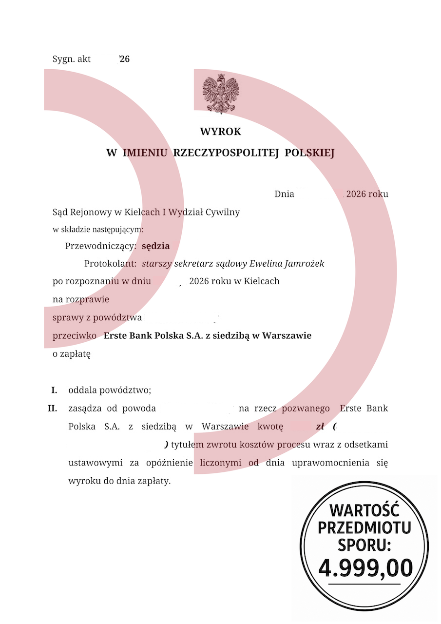Wyrok oddalający powództwo Erste Bank Polska S.A. o zapłatę 4999 zł