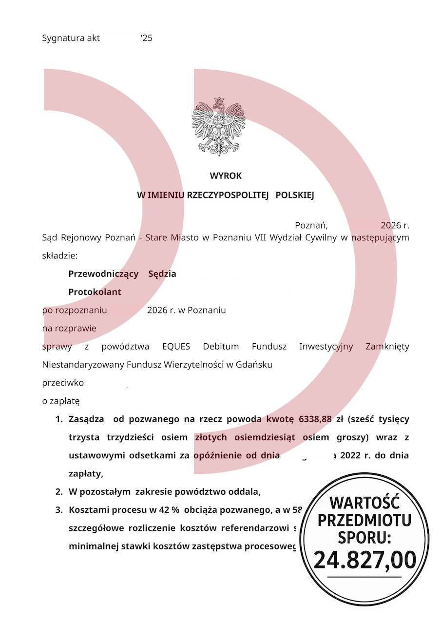 Wyrok w sprawie z powództwa Eques Debitum o zapłatę 24827 zł