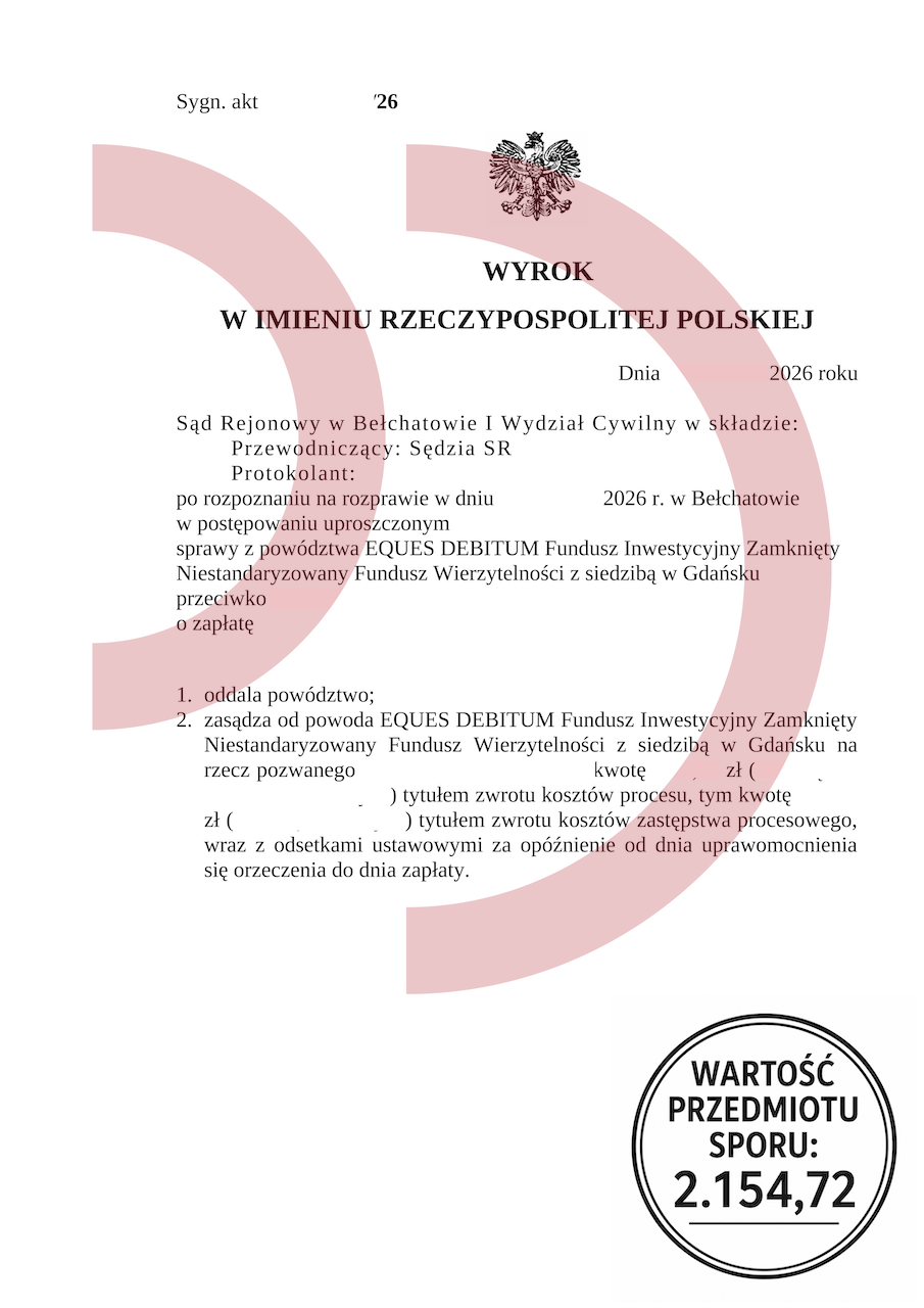 Wyrok oddalający powództwo Eques Debitum o zapłatę 2154,72 zł