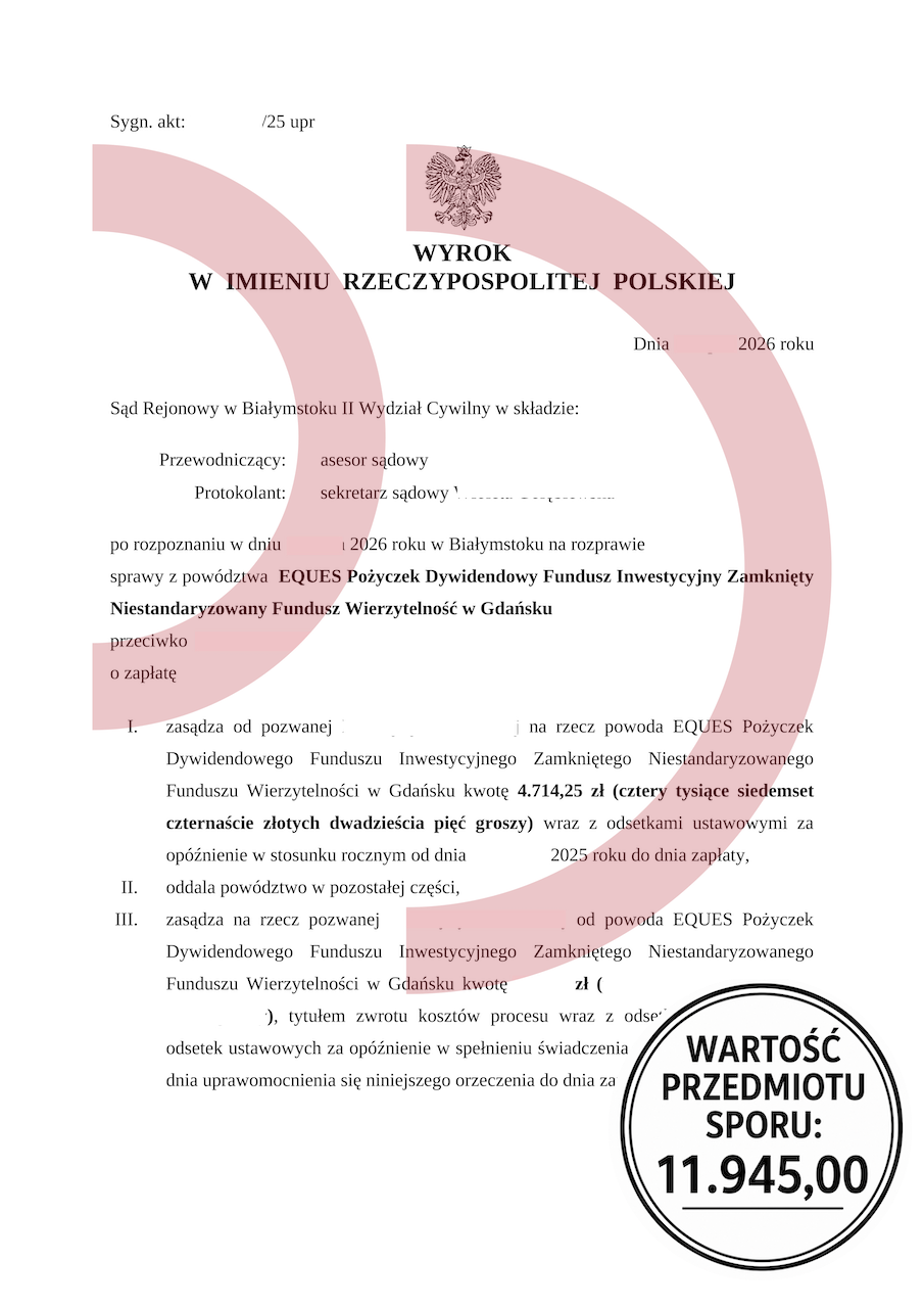 Oddłużanie co to jest i na czym polega? Wygrana z funduszem EQUES w sądzie.