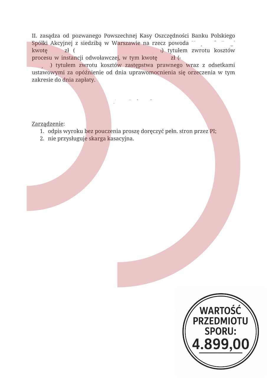 Wyrok Sądu Okręgowego w Warszawie dotyczący sankcji kredytu darmowego
