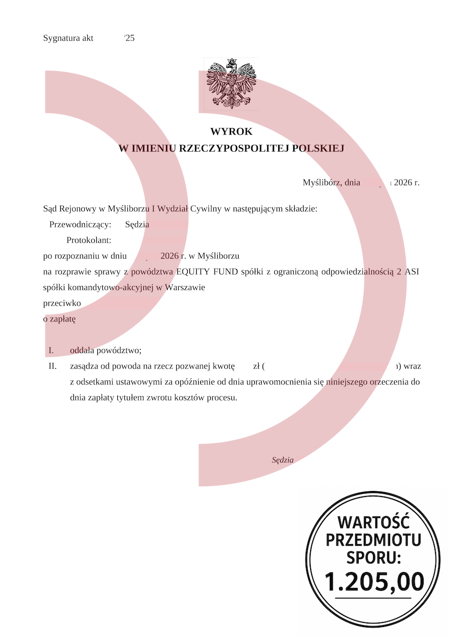 Wyrok oddalający powództwo funduszu i skuteczna obrona dłużnika przed roszczeniem