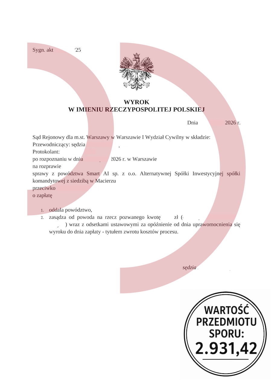 Wygrana Kancelarii Oddłużeniowej ze Smart AI na kwotę 2 931,42 zł