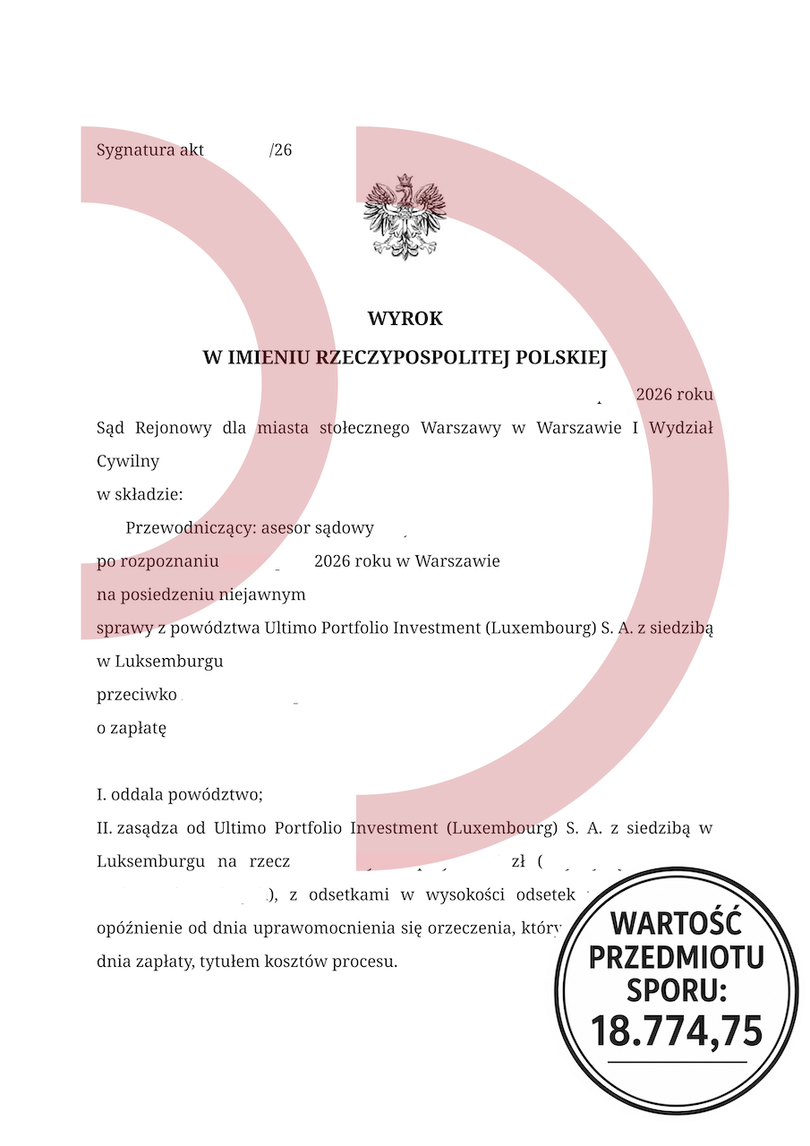 Najlepszy adwokat Łódź i sprawy o długi, wygrana z Ultimo w sprawie o 18 774,75 zł