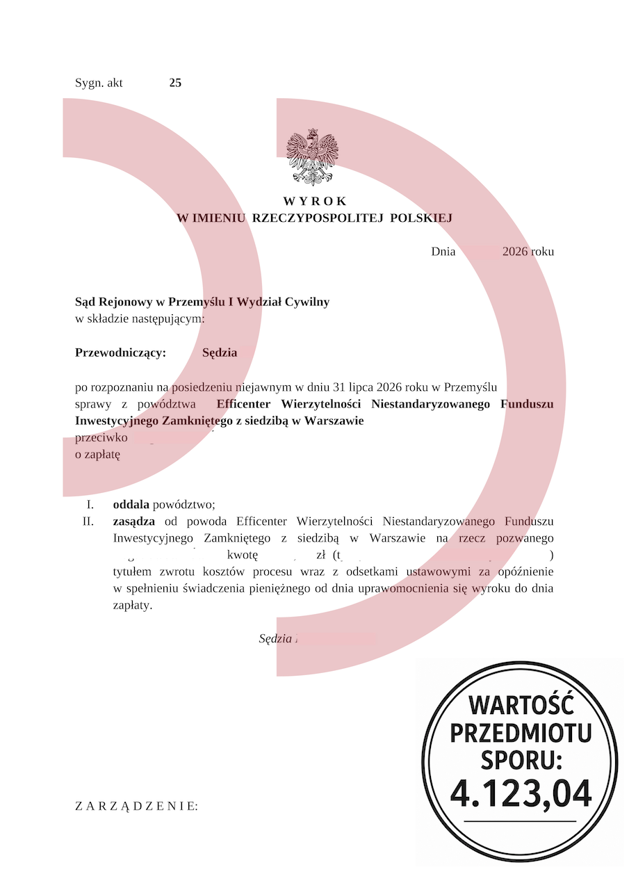 Analiza SKD umowy kredytowej oraz wygrana z Efficenter w sprawie o 4 123,04 zł