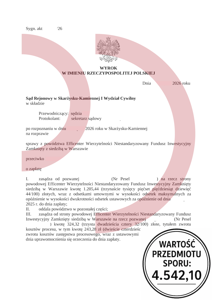 Pożyczka dla zadłużonych czy warto ją brać oraz wyrok w sprawie Efficenter o 4 542,10 zł