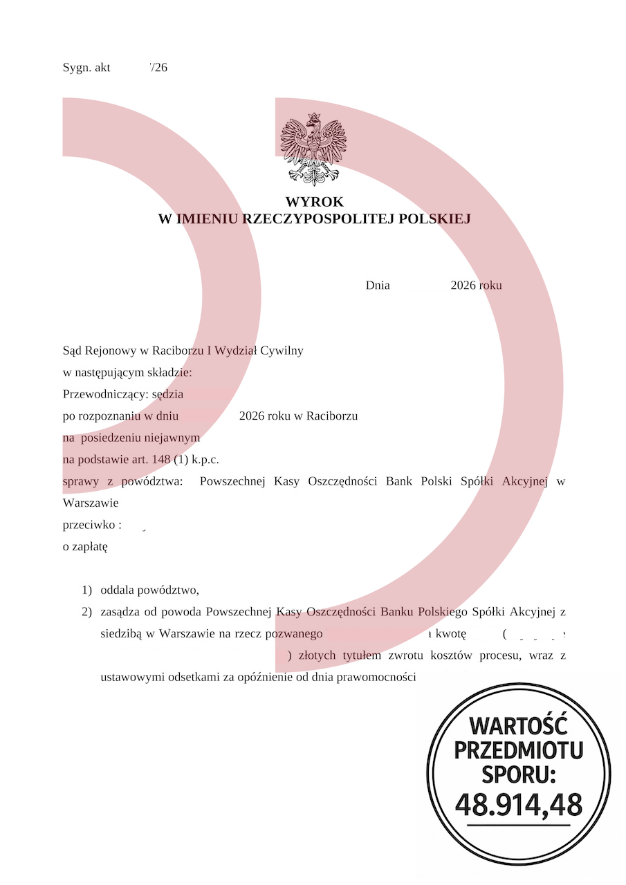 Oddalenie powództwa PKO BP o 48 914,48 zł i pomoc prawna dla zadłużonych