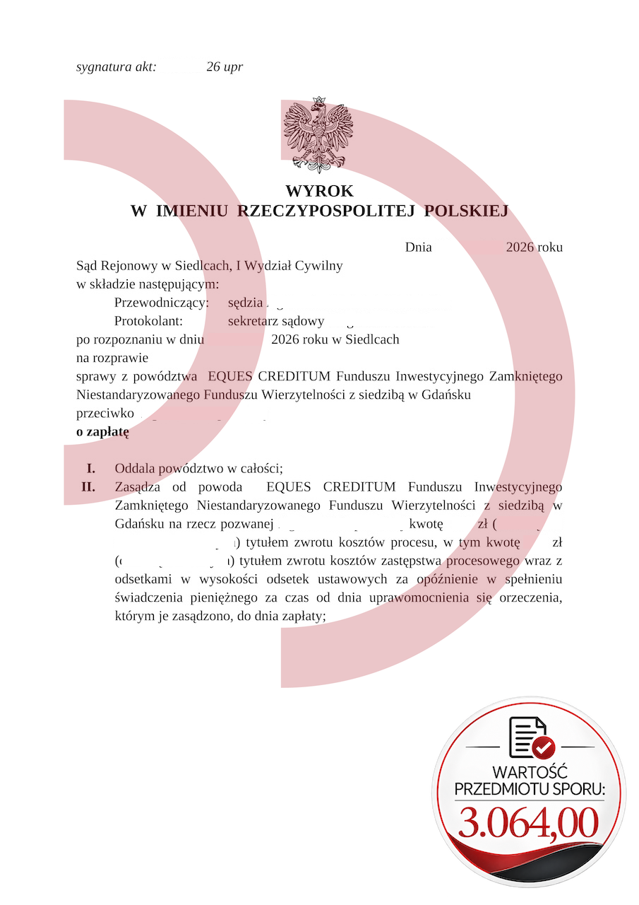 Eques Creditum przegrywa sprawę o 3064 zł