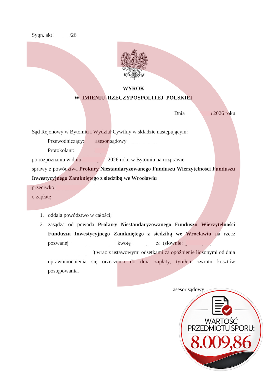 Wyrok Sądu Rejonowego w Bytomiu oddalający w całości powództwo Prokury w sprawie o 8 009,86 zł