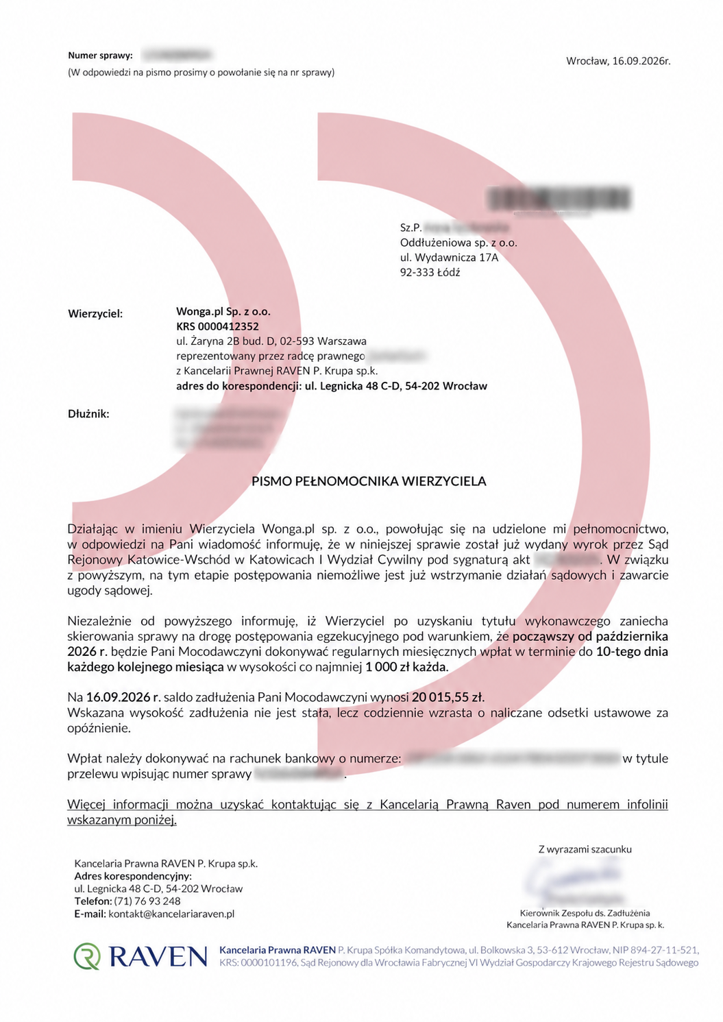 Ugoda z Wonga po wyroku – warunki spłaty z rozmytymi danymi osobowymi