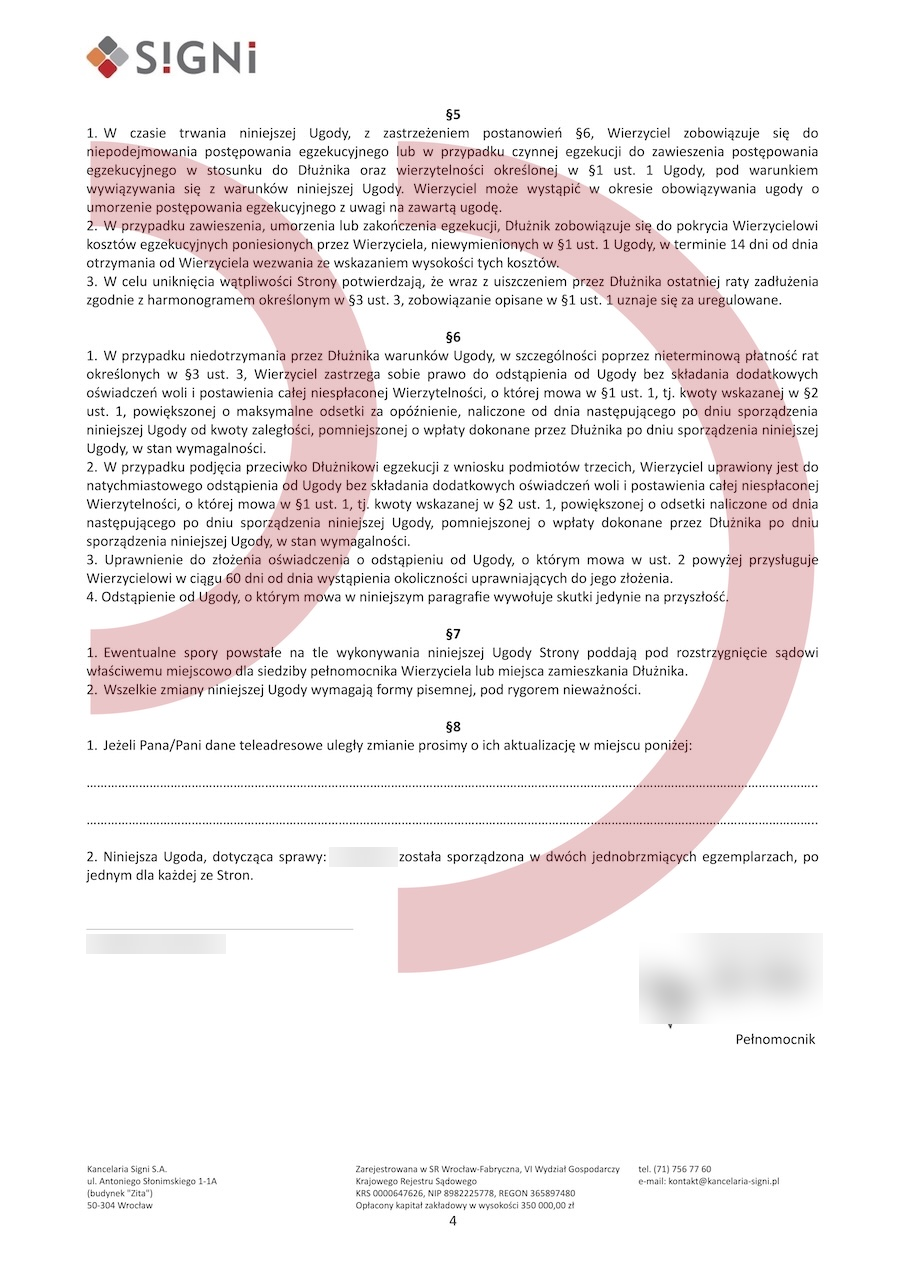 Ugoda na raty z Eques Debitum – warunki dotyczące egzekucji i wykonania porozumienia po anonimizacji