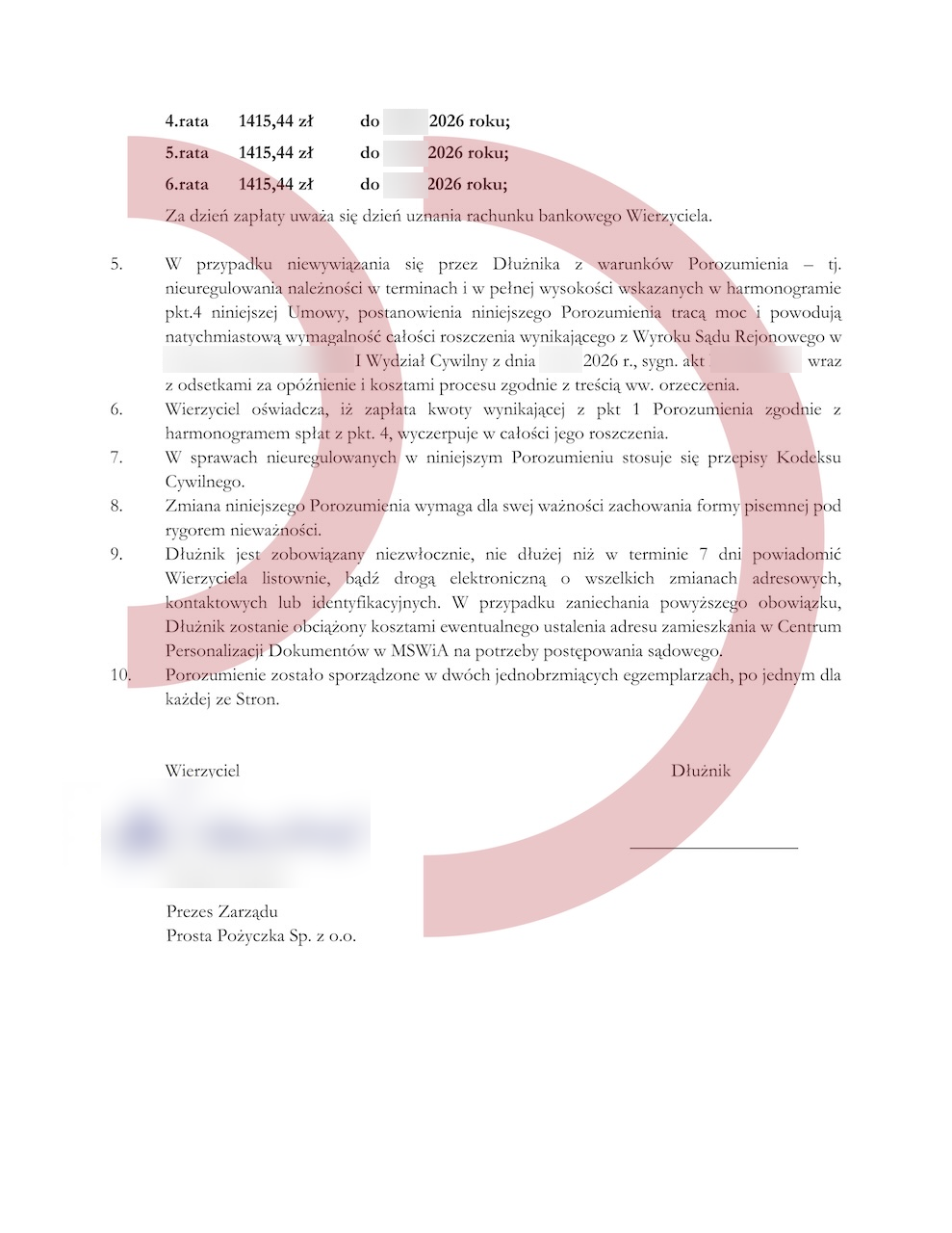 Ugoda Prosta Pożyczka – dalszy harmonogram i warunki rozliczenia zadłużenia po anonimizacji