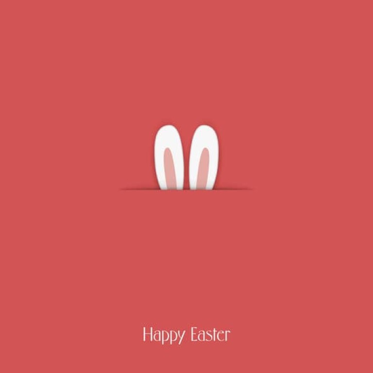 Adorable Happy Easter postcard template with bunny hiding and ears