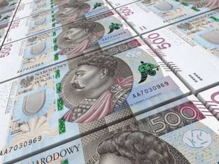 Polish zloty bills stacked background. 3D illustration.