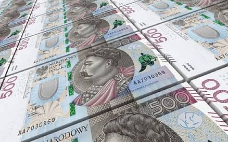 Polish zloty bills stacked background. 3D illustration.